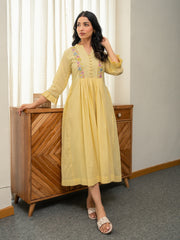 Dobby Pastel Yellow Dress with Embroidery