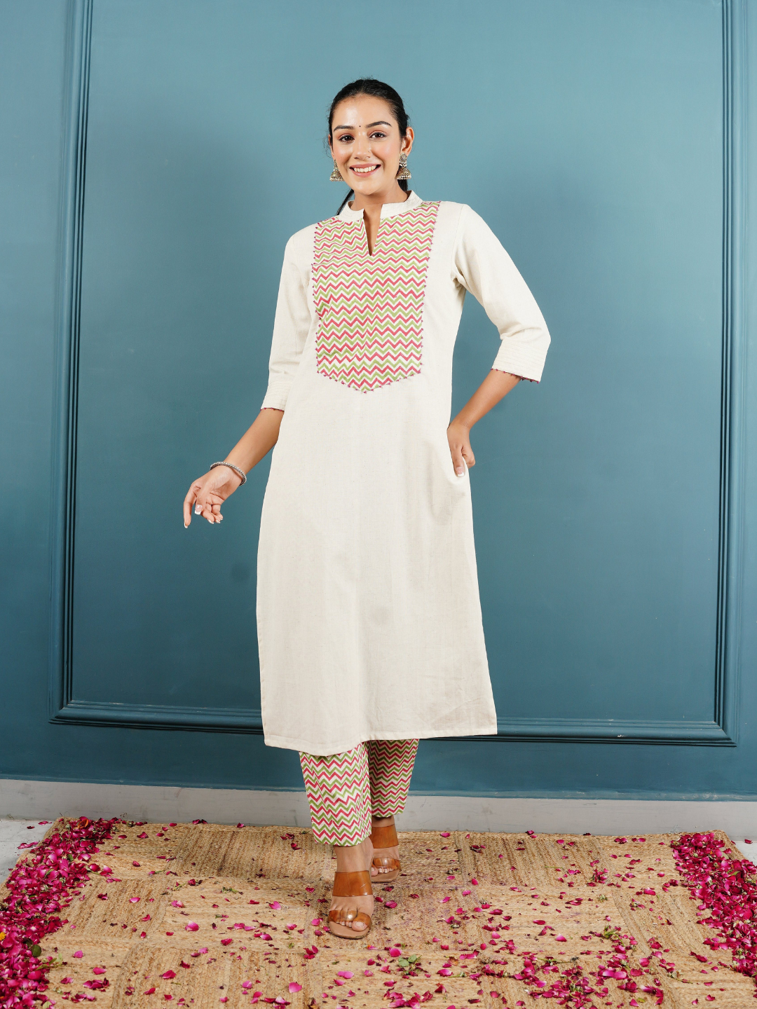 Kurta With Block Print Yoke and Pant