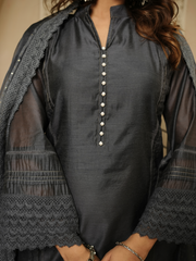 Charcoal Chanderi Kurta with Dupatta and Pant