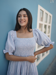 Cotton Dobby Smocked Midi Dress