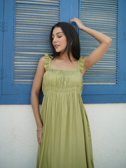 Soft Green Rayon Midi Dress