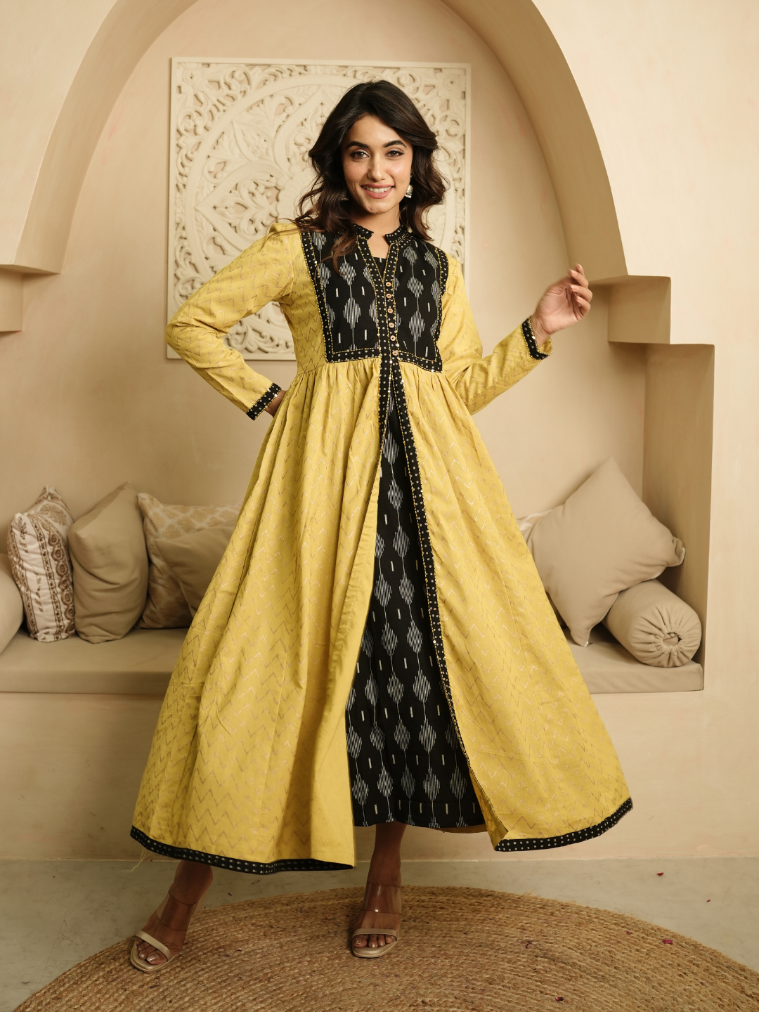 Lime and Black Ikat Cotton Dress