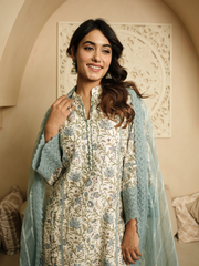 Turquoiuse Blue Chanderi Kurta with Dupatta and Pants