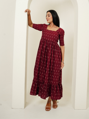 Maroon Ikat Print Dress