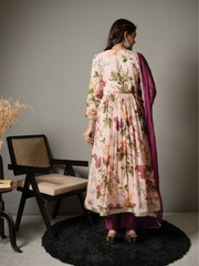 Floral Anarkali Kurta With Pants and Dupatta