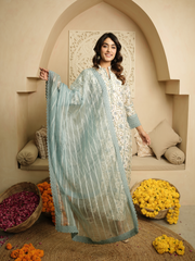 Turquoiuse Blue Chanderi Kurta with Dupatta and Pants