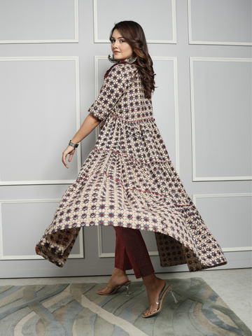 Brown - Block Printed Cotton Ajrakh Co-ord Set 10