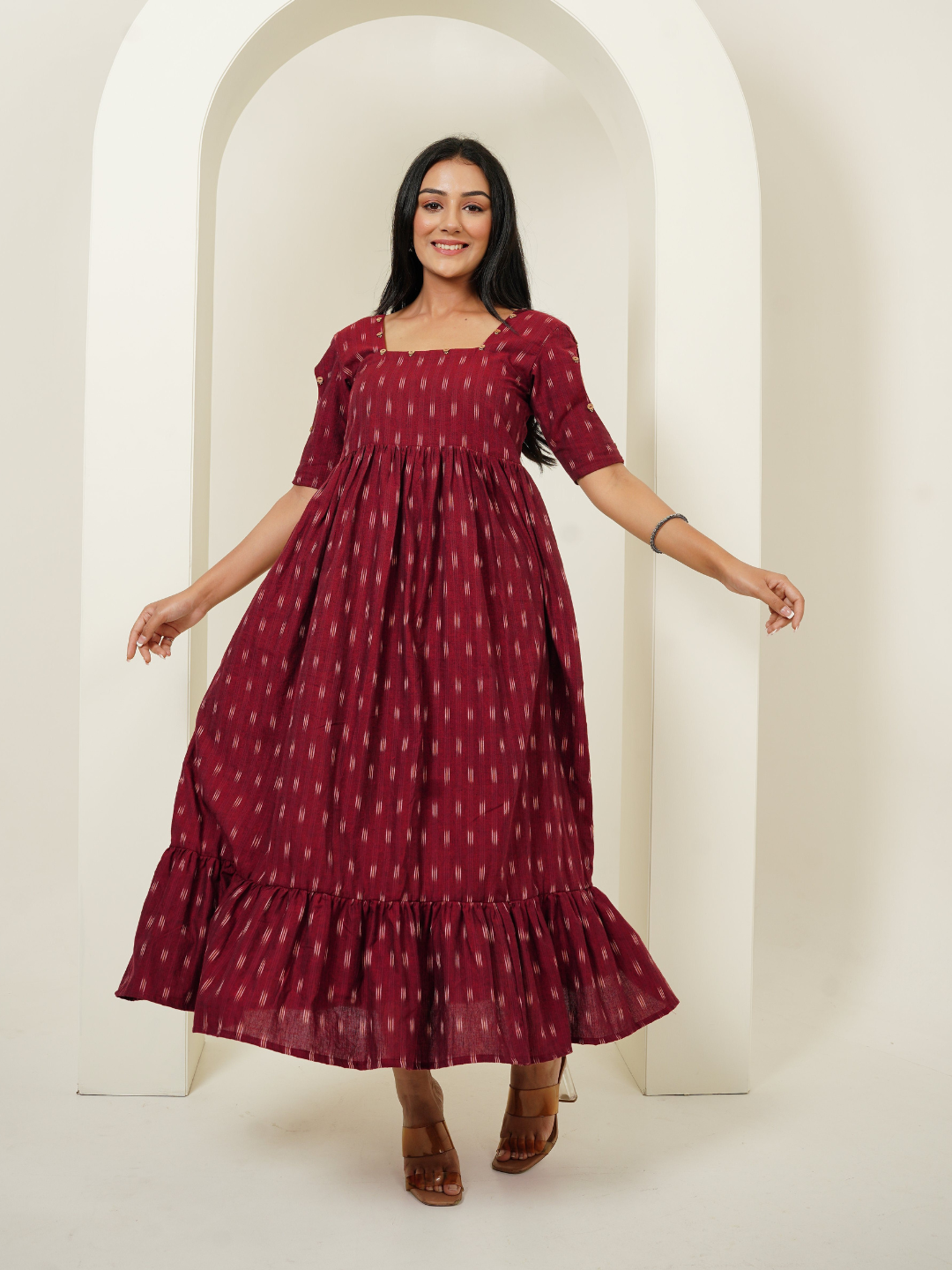 Maroon Ikat Print Dress