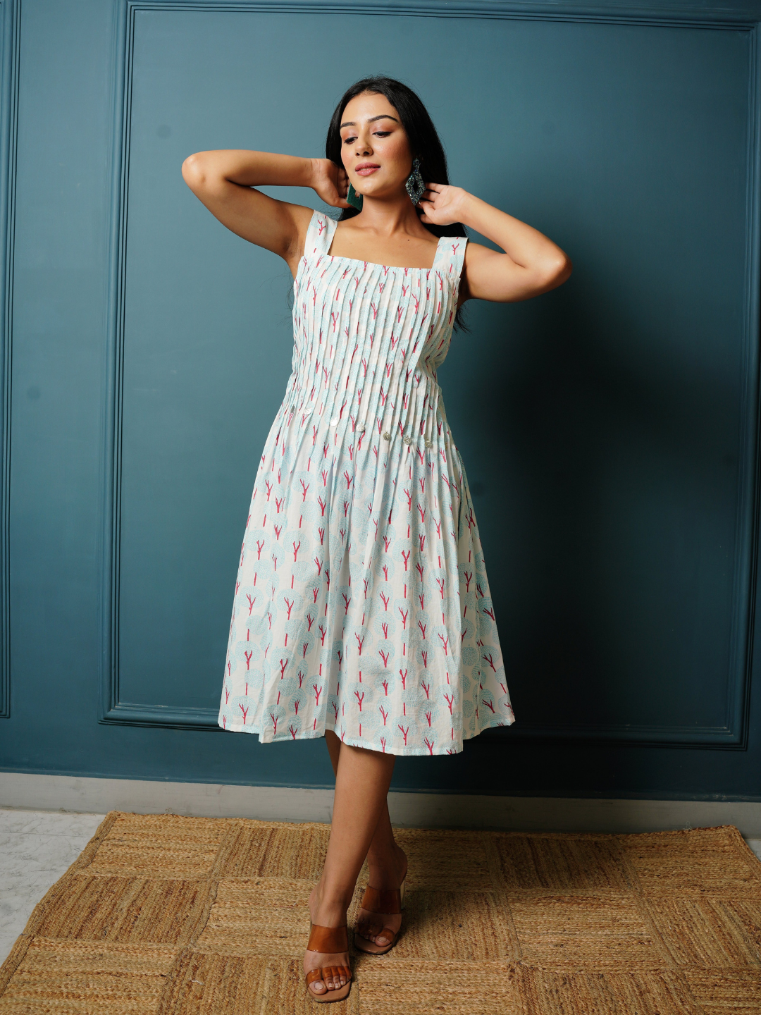 Block Print Pastel Blue Short Dress