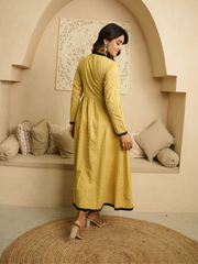 Lime and Black Ikat Cotton Dress