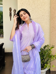 Lilac Chanderi Kurta Set With Dupatta & Pants