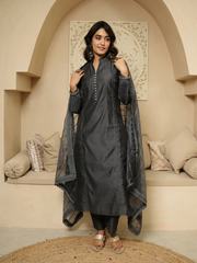 Charcoal Chanderi Kurta with Dupatta and Pant