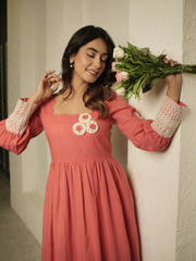 Coral Dress with Lace Detailing