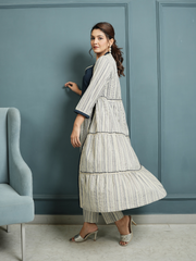 Indigo Crop Top And Pant with Cotton Linen Shrug