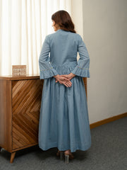 Dobby Blue Dress with Embroidery