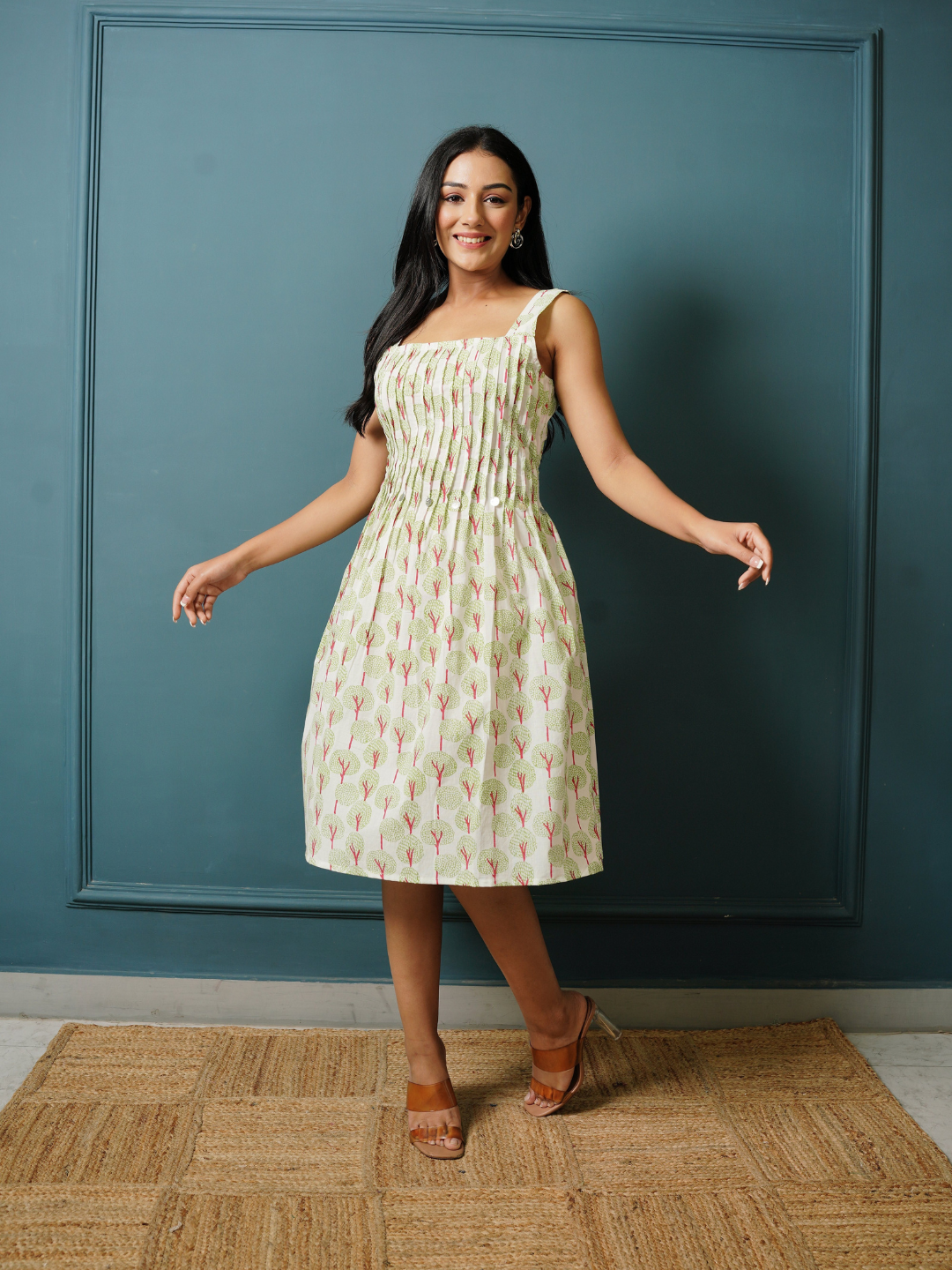 Block Print Pastel Green Short Dress