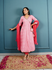 Lehriya Anarkali Pink Kurta