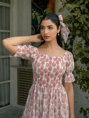 Rosy Petals Block Printed Dress