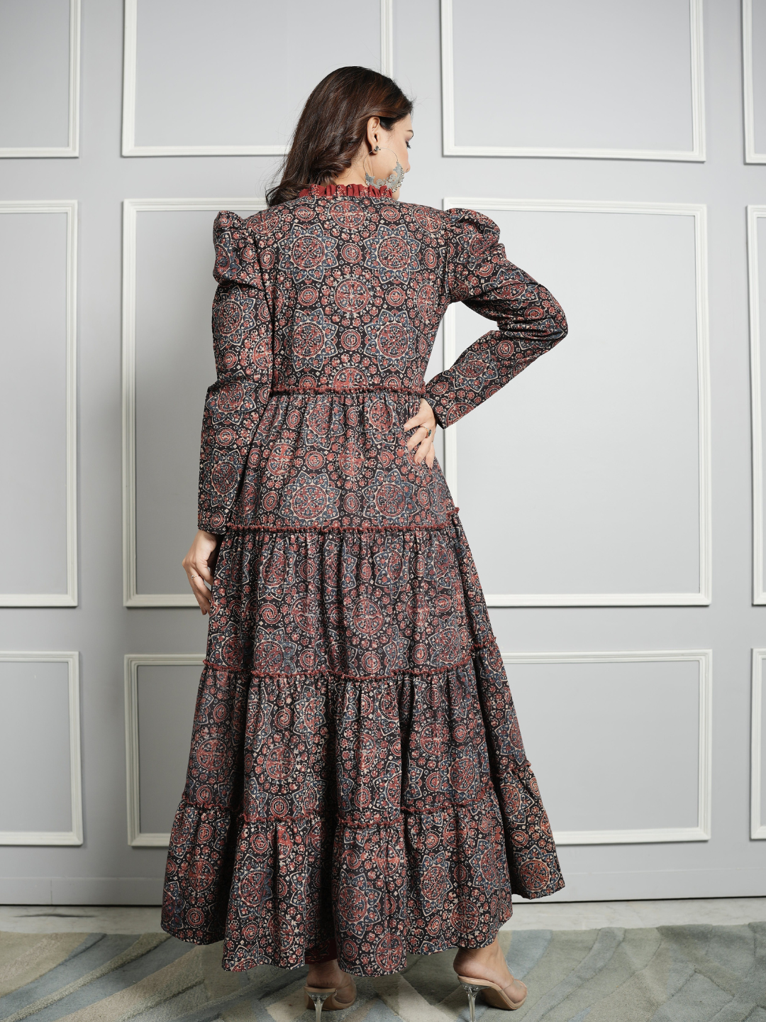 Ajrakh Block Print Co-ord Set with Shrug with Gold Detailing XS