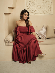 Whimsical Whirl Maroon Dress
