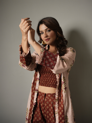 Block Print Crop Top and Pant Co-ord with Shrug