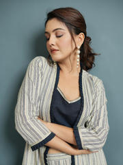 Indigo Crop Top And Pant with Cotton Linen Shrug