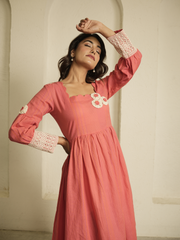 Coral Dress with Lace Detailing