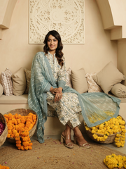 Turquoiuse Blue Chanderi Kurta with Dupatta and Pants