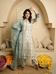 Turquoiuse Blue Chanderi Kurta with Dupatta and Pants