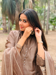 Brown Chanderi Kurta Set With Dupatta And Pants