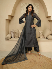 Charcoal Chanderi Kurta with Dupatta and Pant