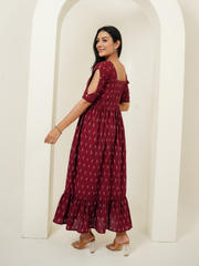 Maroon Ikat Print Dress