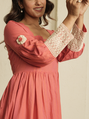 Coral Dress with Lace Detailing