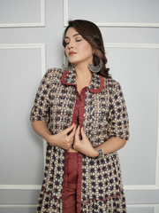 Cotton Linen Co-ord Set with Block Print Ajrakh Shrug