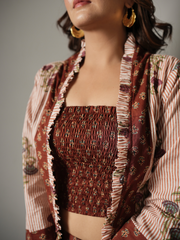 Block Print Crop Top and Pant Co-ord with Shrug