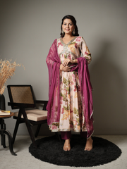 Floral Anarkali Kurta With Pants and Dupatta