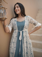 Chanderi Block Print Shrug with Inner Dress