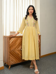 Dobby Pastel Yellow Dress with Embroidery