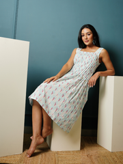 Block Print Pastel Blue Short Dress