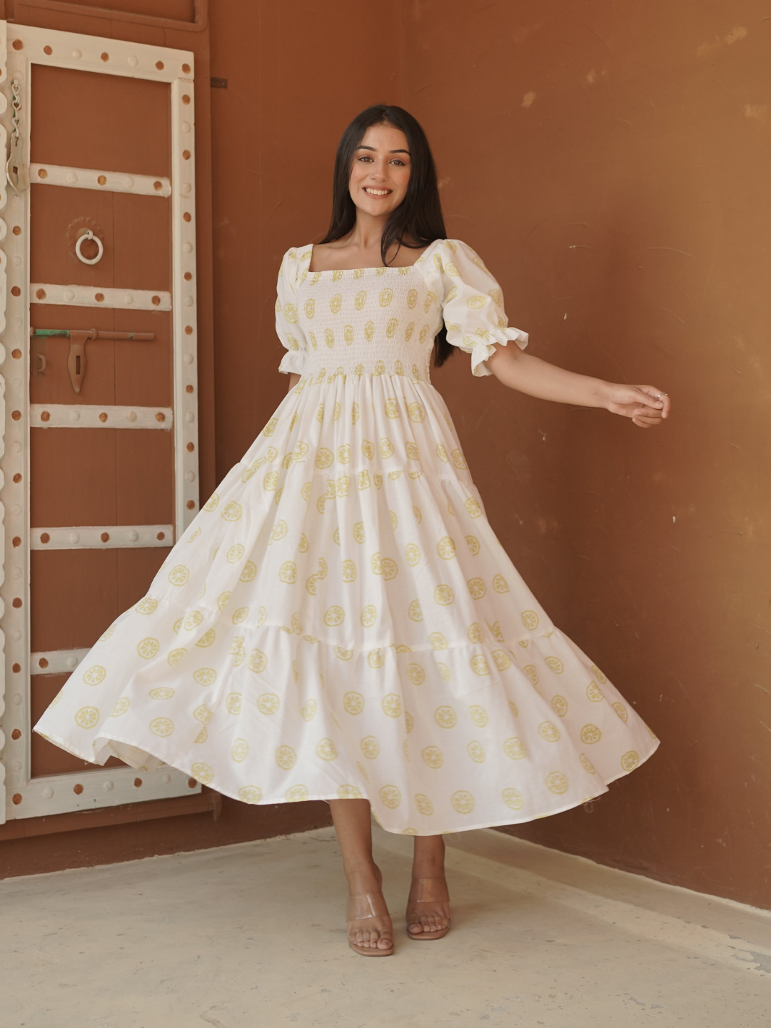 Lemon smocked dress online