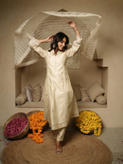 Shahi Bej Chanderi Kurta with Dupatta and Pants