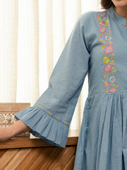 Dobby Blue Dress with Embroidery