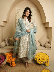 Turquoiuse Blue Chanderi Kurta with Dupatta and Pants