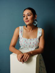 Block Print Pastel Blue Short Dress