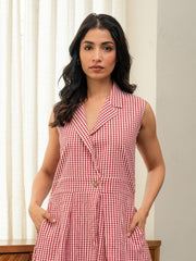 Red Cheques Cotton dress