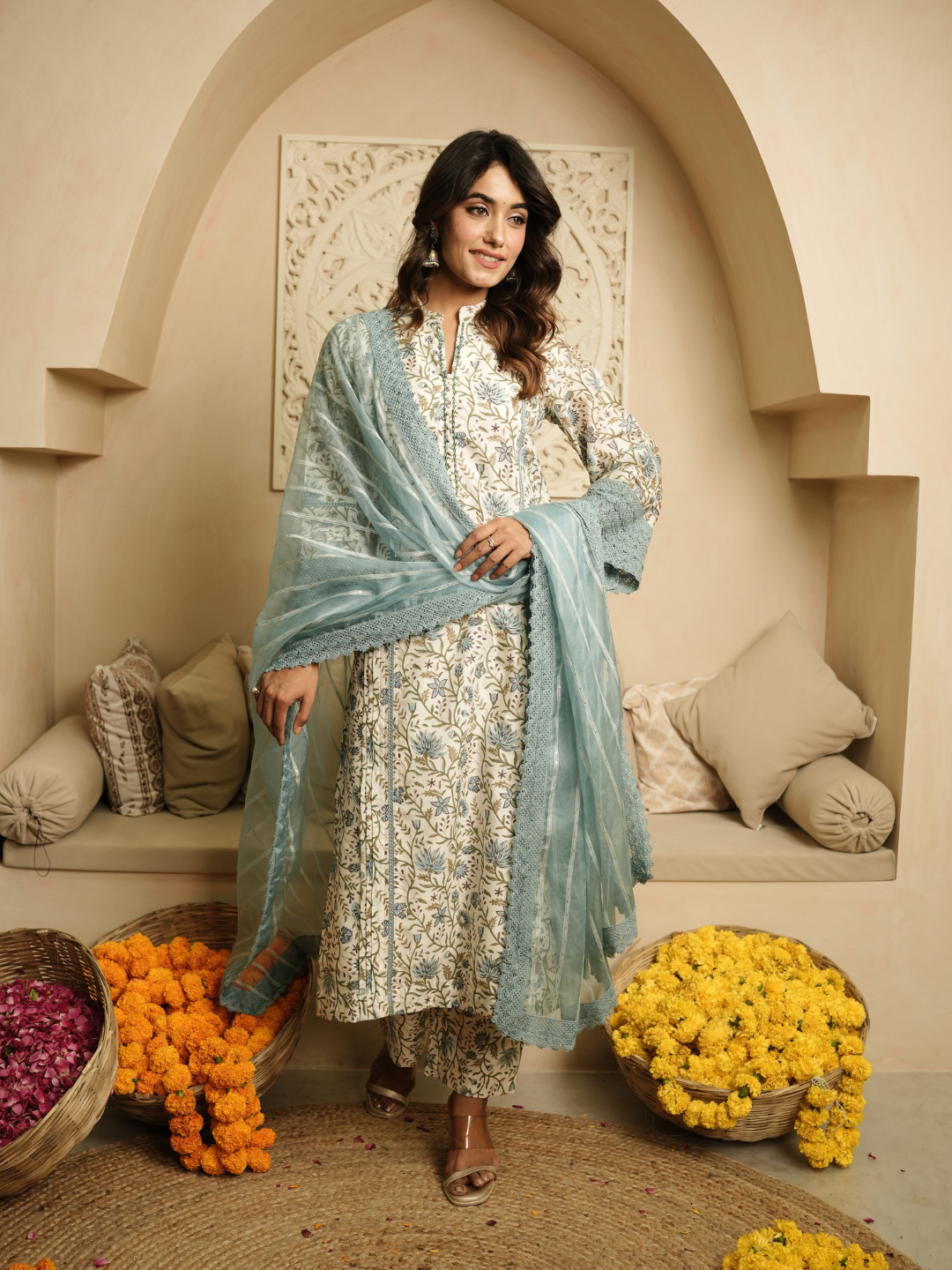 Turquoiuse Blue Chanderi Kurta with Dupatta and Pants