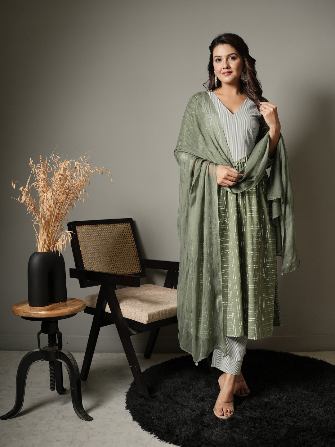 Block Print Cotton Kurta with Pants and Dupatta