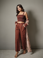 Block Print Crop Top and Pant Co-ord with Shrug