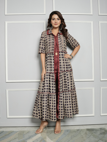 Brown - Block Printed Cotton Ajrakh Co-ord Set 20