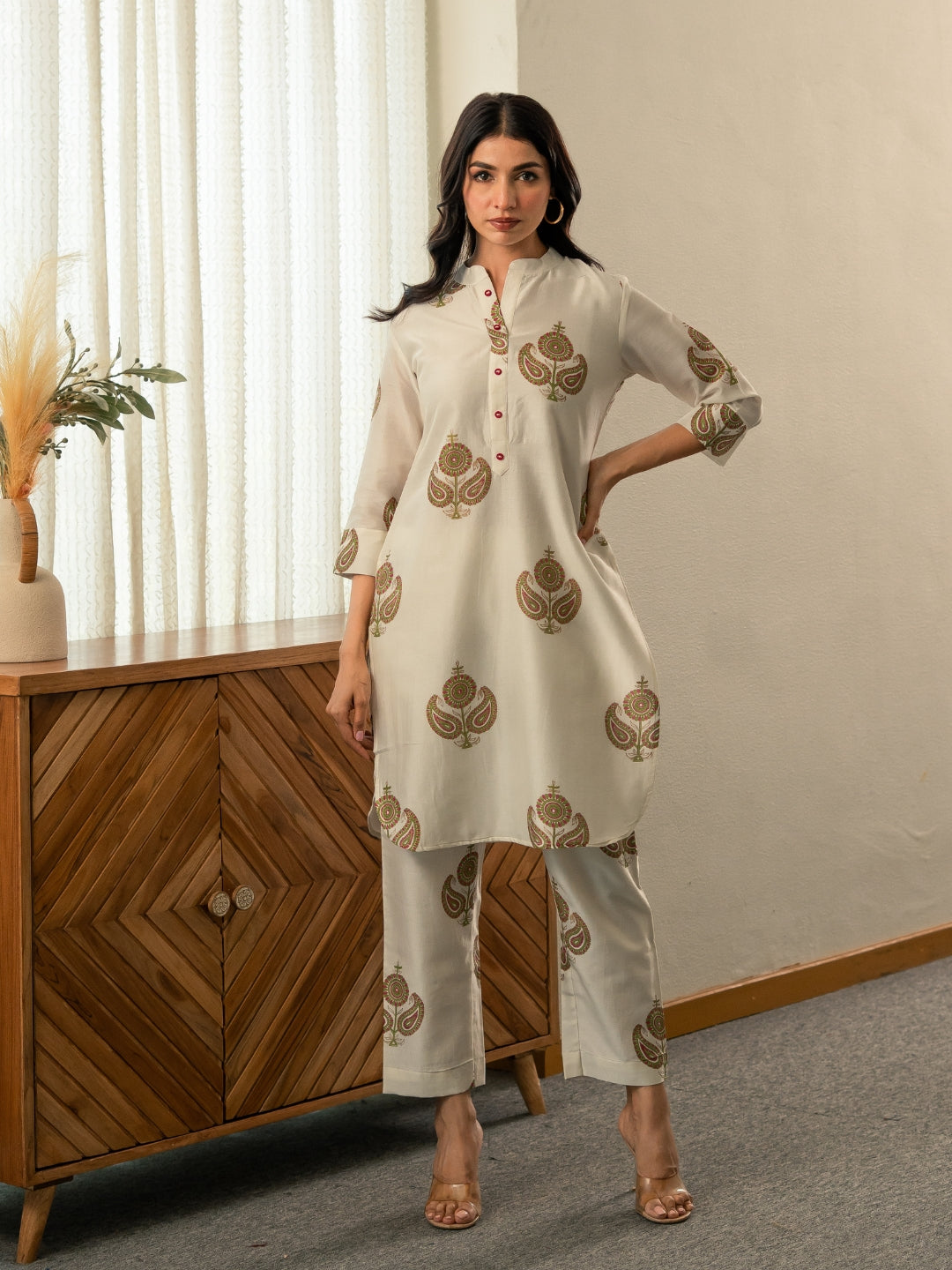 Co-ord Set in Chanderi Silk Fabric with Hand Block Printing